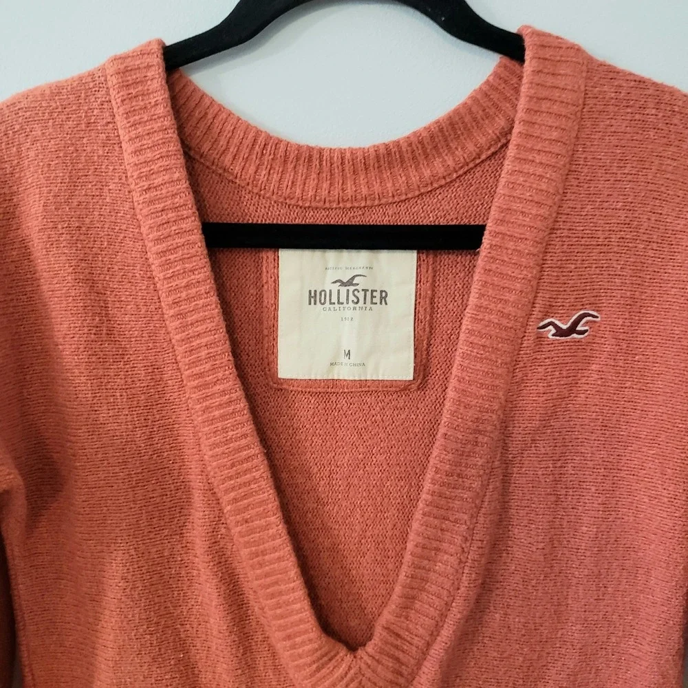 Vintage Hollister Y2K Sweater Medium V-Neck Xtra Long Sleeves Deep V Preppy Fall